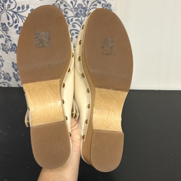 J. Crew Convertible Leather Studded Clogs Wood Slingback in Dusty Ivory 8.5 - Picture 11 of 17